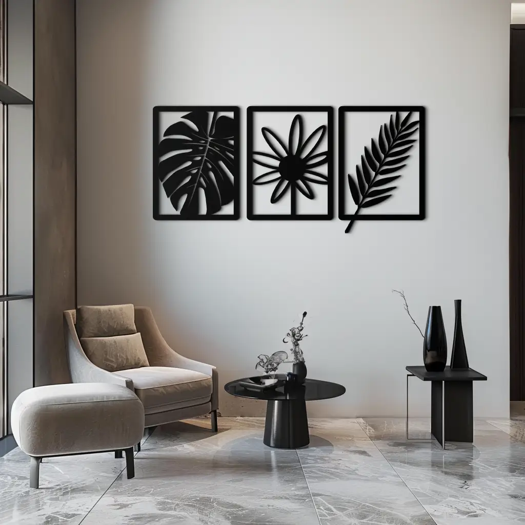 Botanical Metal Wall Art Set - Nature-Inspired Minimalist Decor - KAF198 by Enova Art