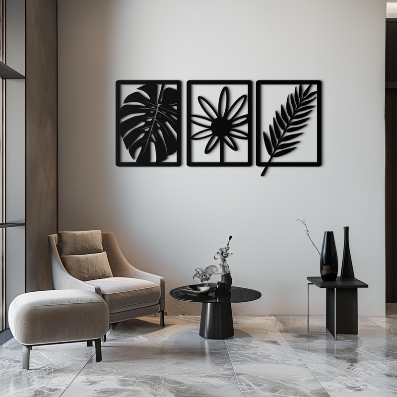 Botanical Metal Wall Art Set - Nature-Inspired Minimalist Decor - KAF198 by Enova Art