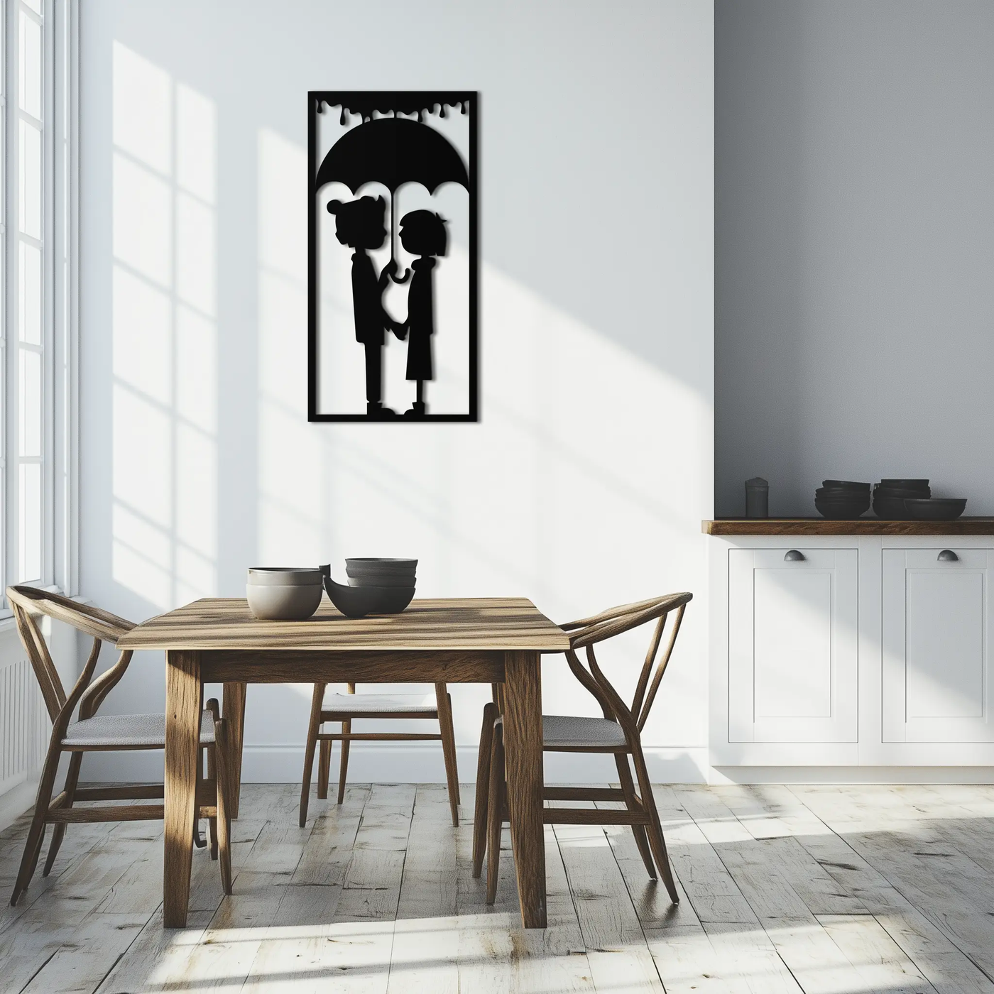 Romantic Couple Under Umbrella Metal Wall Art - Love & Rain-Inspired Decor - KAF199 by Enova Art