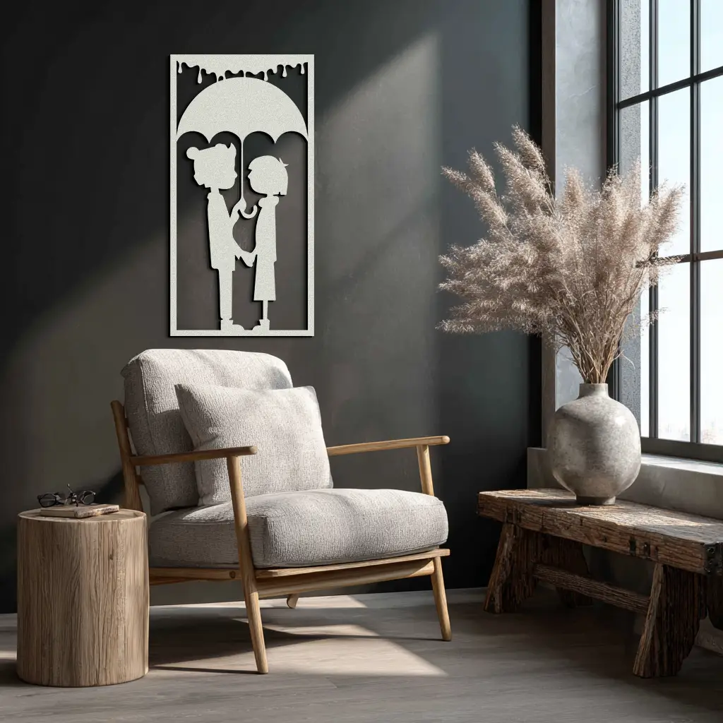 Romantic Couple Under Umbrella Metal Wall Art - Love & Rain-Inspired Decor - KAF199 by Enova Art