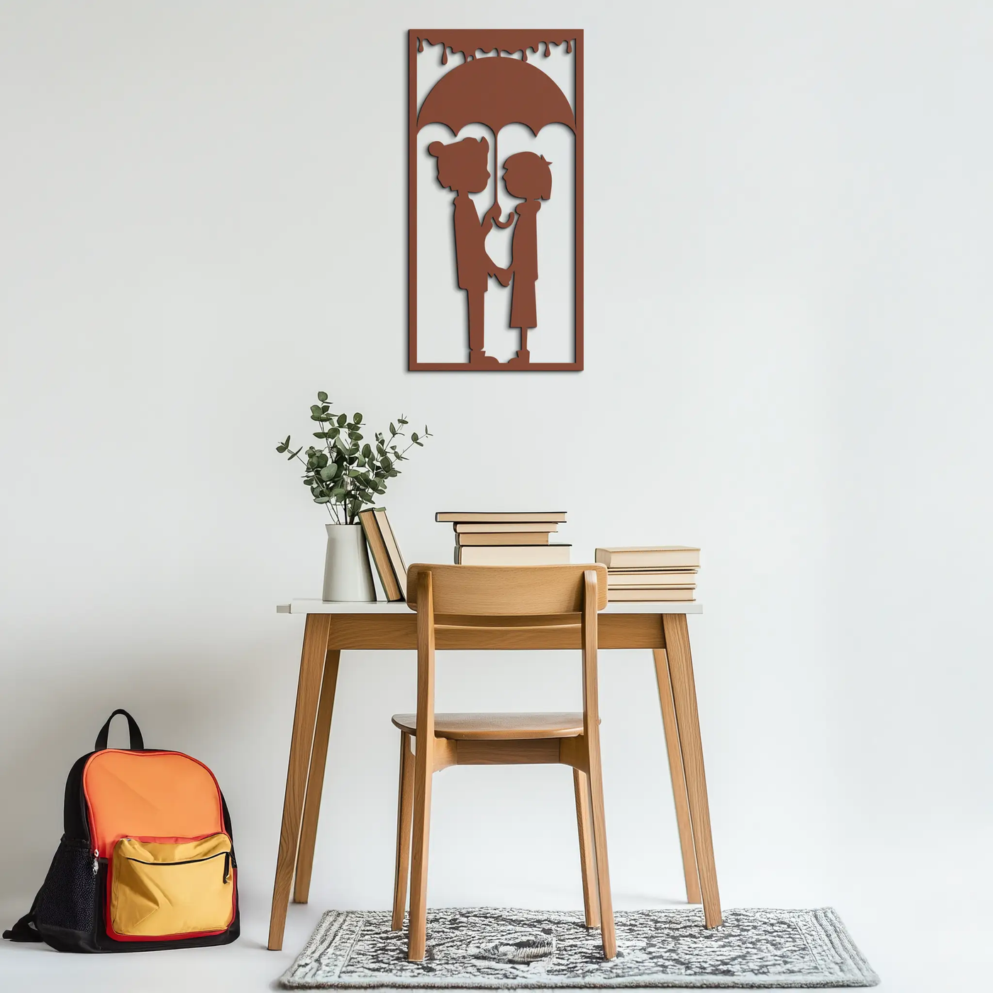 Romantic Couple Under Umbrella Metal Wall Art - Love & Rain-Inspired Decor - KAF199 by Enova Art