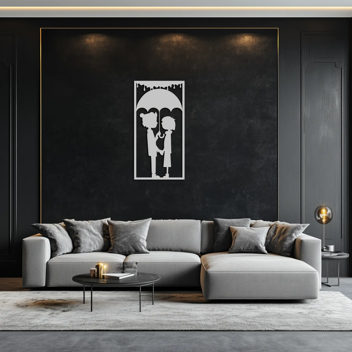 Romantic Couple Under Umbrella Metal Wall Art - Love & Rain-Inspired Decor - KAF199 by Enova Art