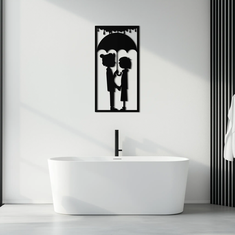 Romantic Couple Under Umbrella Metal Wall Art - Love & Rain-Inspired Decor - KAF199 by Enova Art