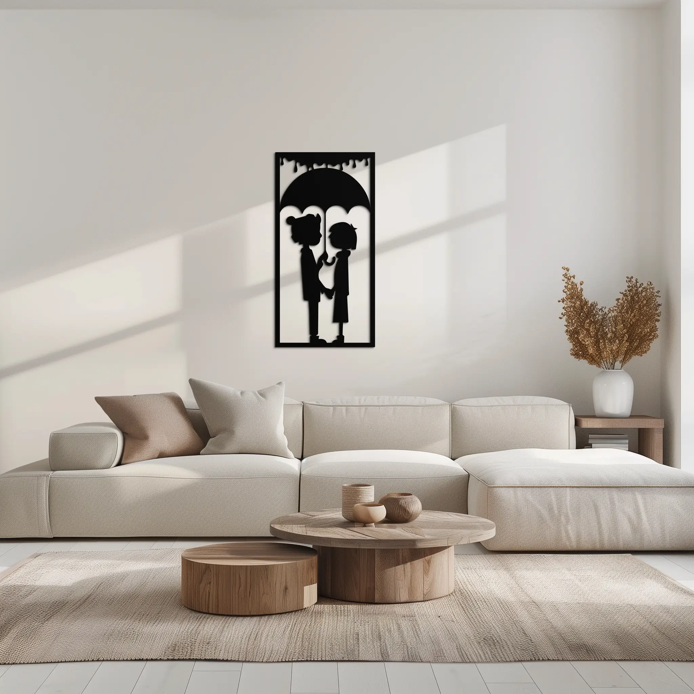 Romantic Couple Under Umbrella Metal Wall Art - Love & Rain-Inspired Decor - KAF199 by Enova Art