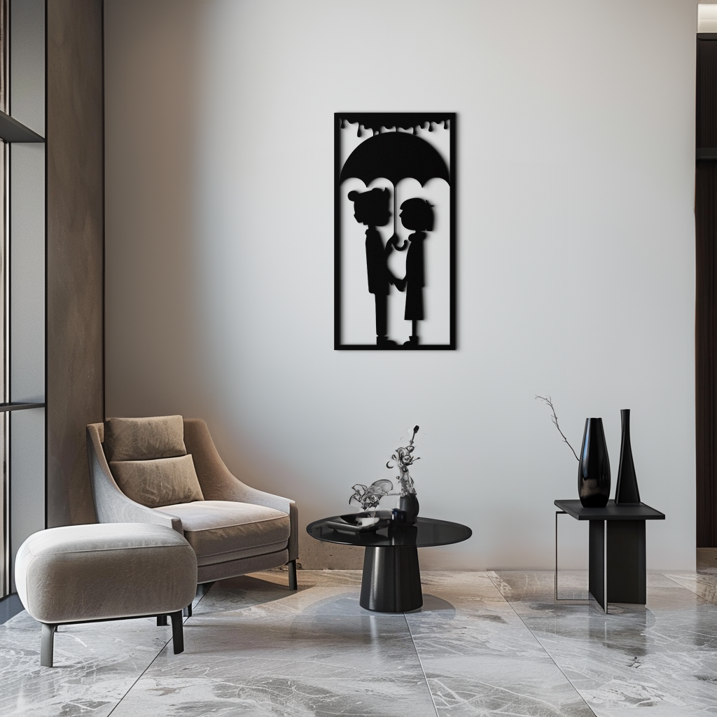 Romantic Couple Under Umbrella Metal Wall Art - Love & Rain-Inspired Decor - KAF199 by Enova Art