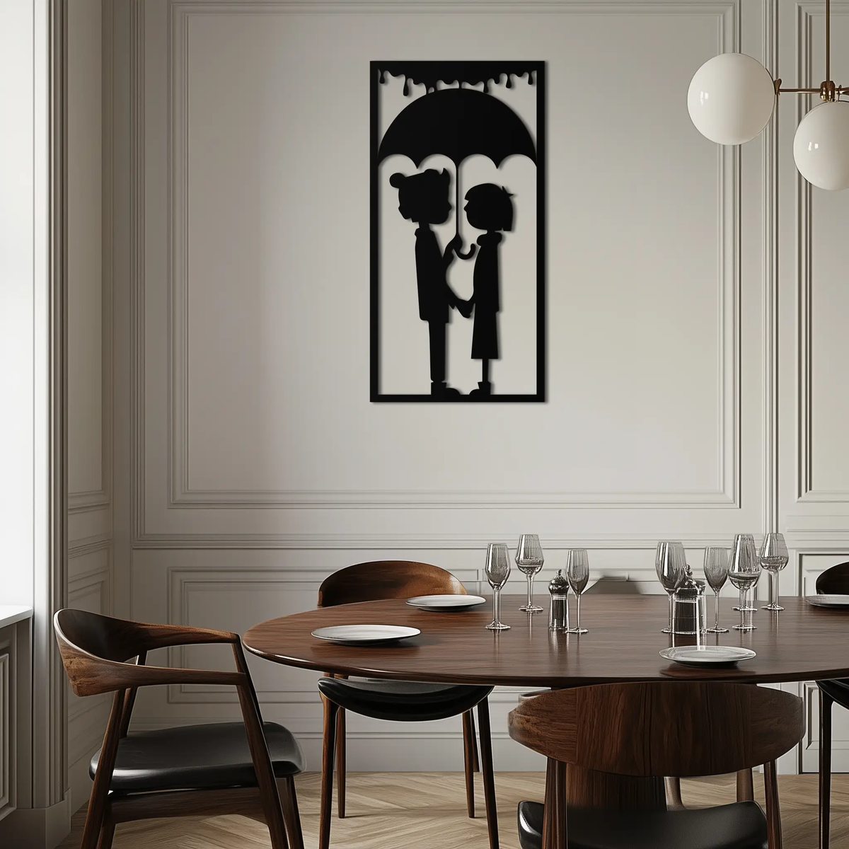 Romantic Couple Under Umbrella Metal Wall Art - Love & Rain-Inspired Decor - KAF199 by Enova Art