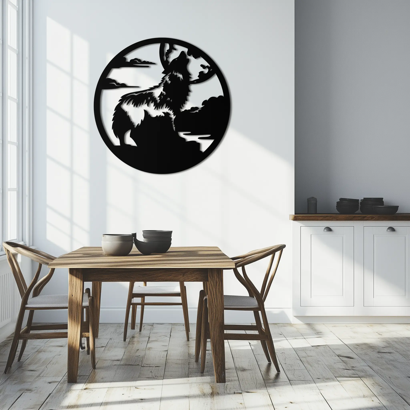 Howling Wolf Metal Wall Art - Nature-Inspired Minimalist Decor - KAF200 by Enova Art