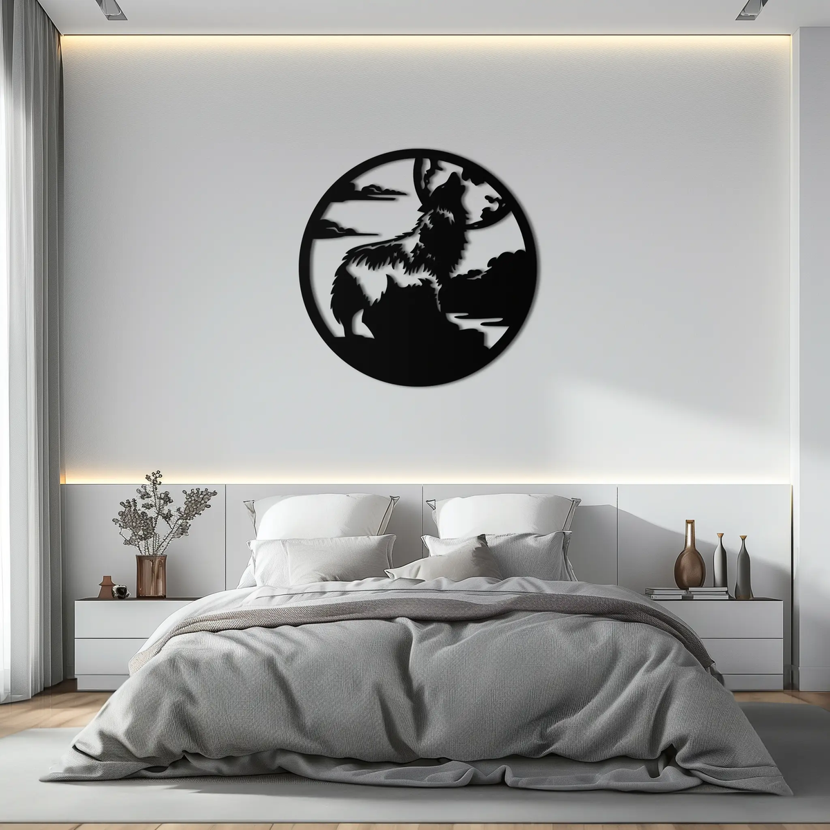 Howling Wolf Metal Wall Art - Nature-Inspired Minimalist Decor - KAF200 by Enova Art