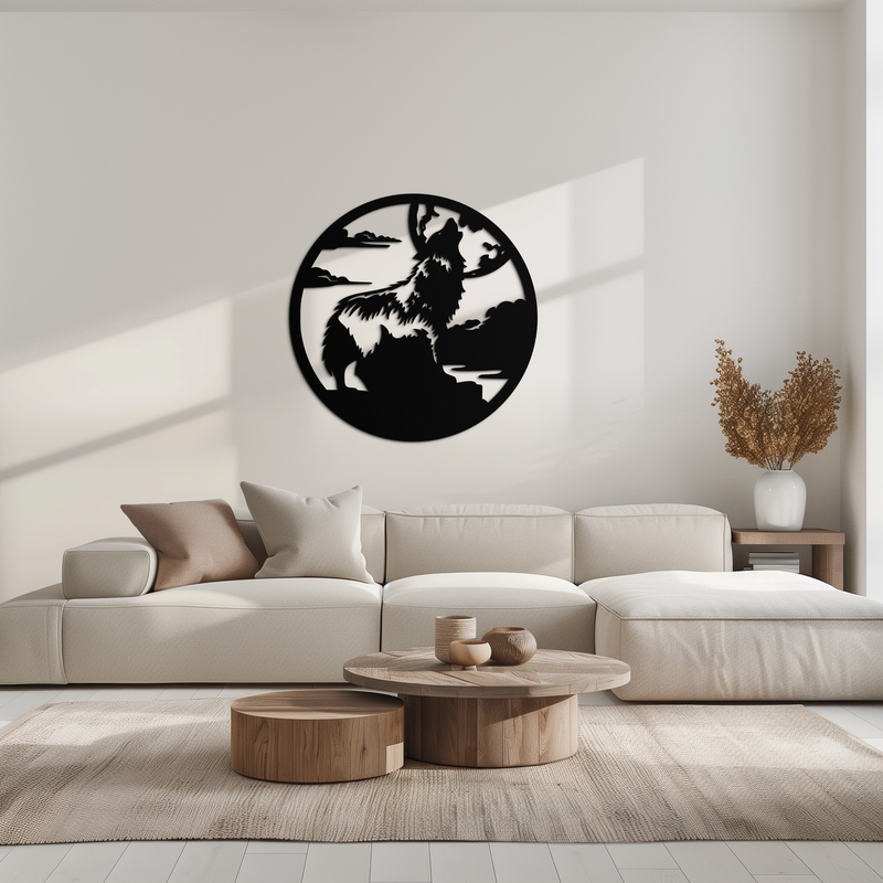 Howling Wolf Metal Wall Art - Nature-Inspired Minimalist Decor - KAF200 by Enova Art