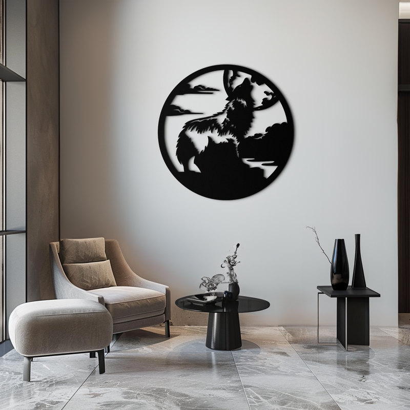 Howling Wolf Metal Wall Art - Nature-Inspired Minimalist Decor - KAF200 by Enova Art