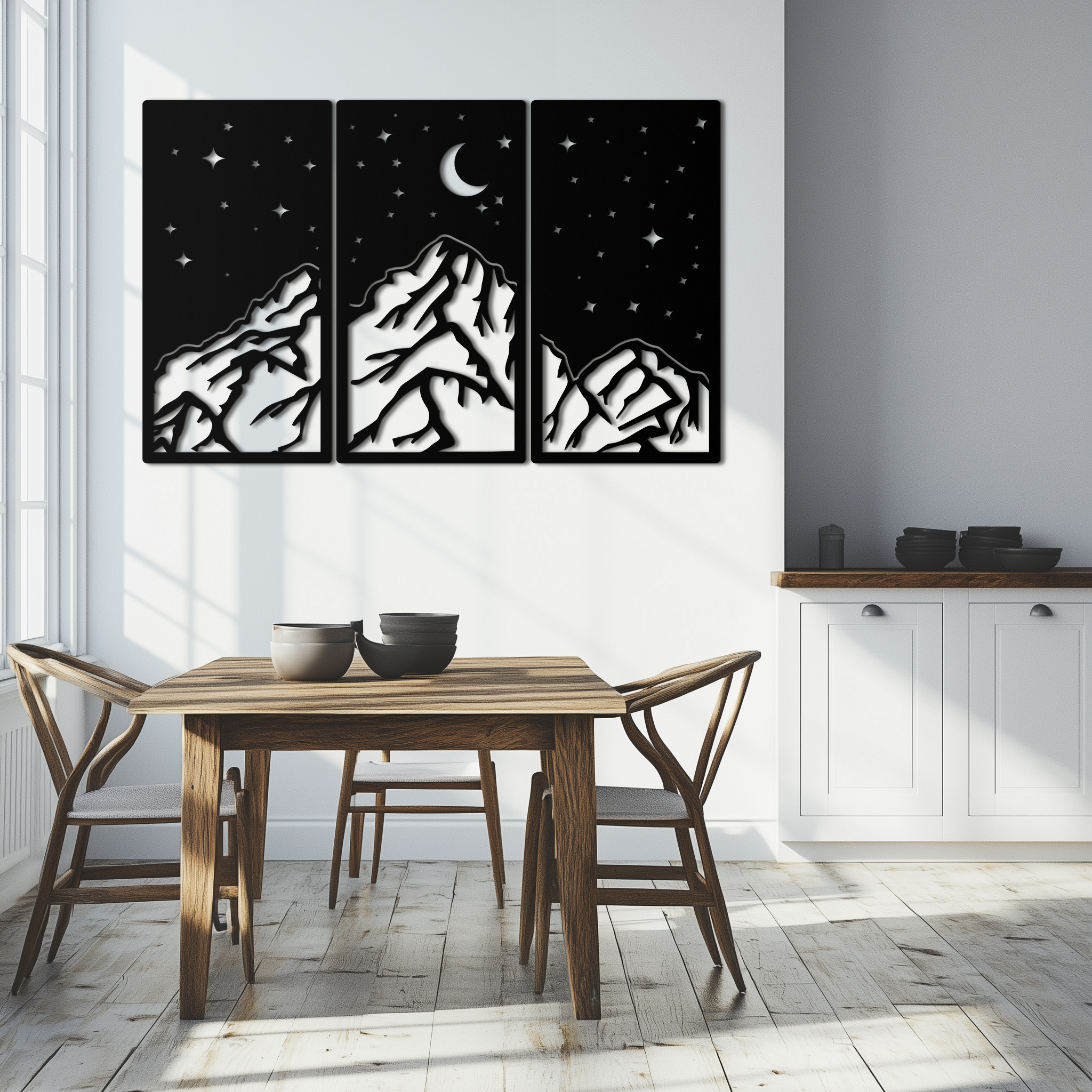 Mountain Nightscape Metal Wall Art - 3-Panel Modern Wall Decor - KAF202 by Enova Art