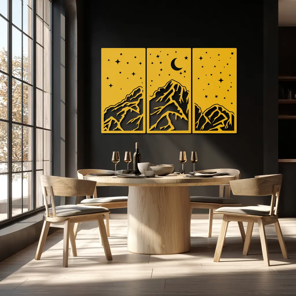 Mountain Nightscape Metal Wall Art - 3-Panel Modern Wall Decor - KAF202 by Enova Art