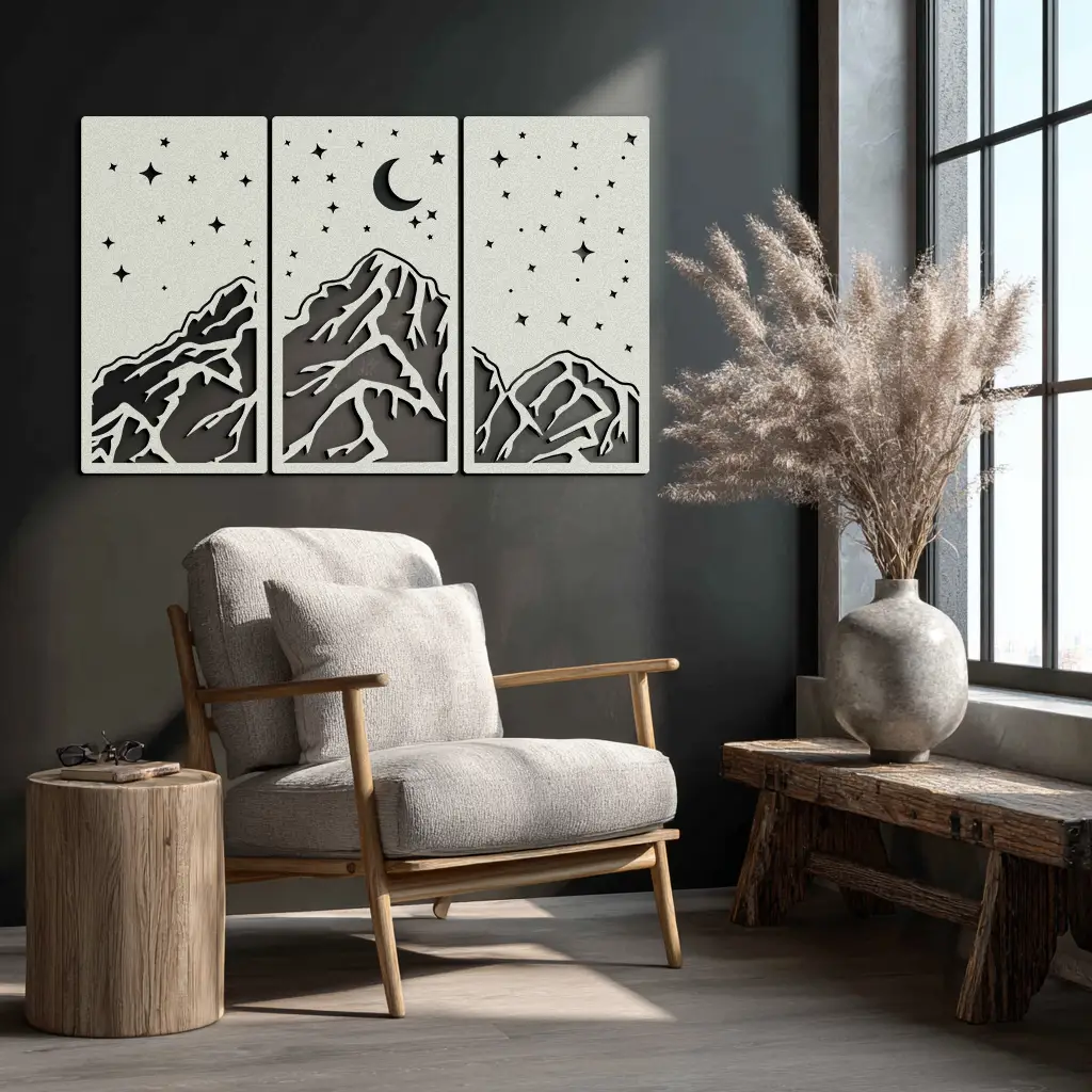 Mountain Nightscape Metal Wall Art - 3-Panel Modern Wall Decor - KAF202 by Enova Art