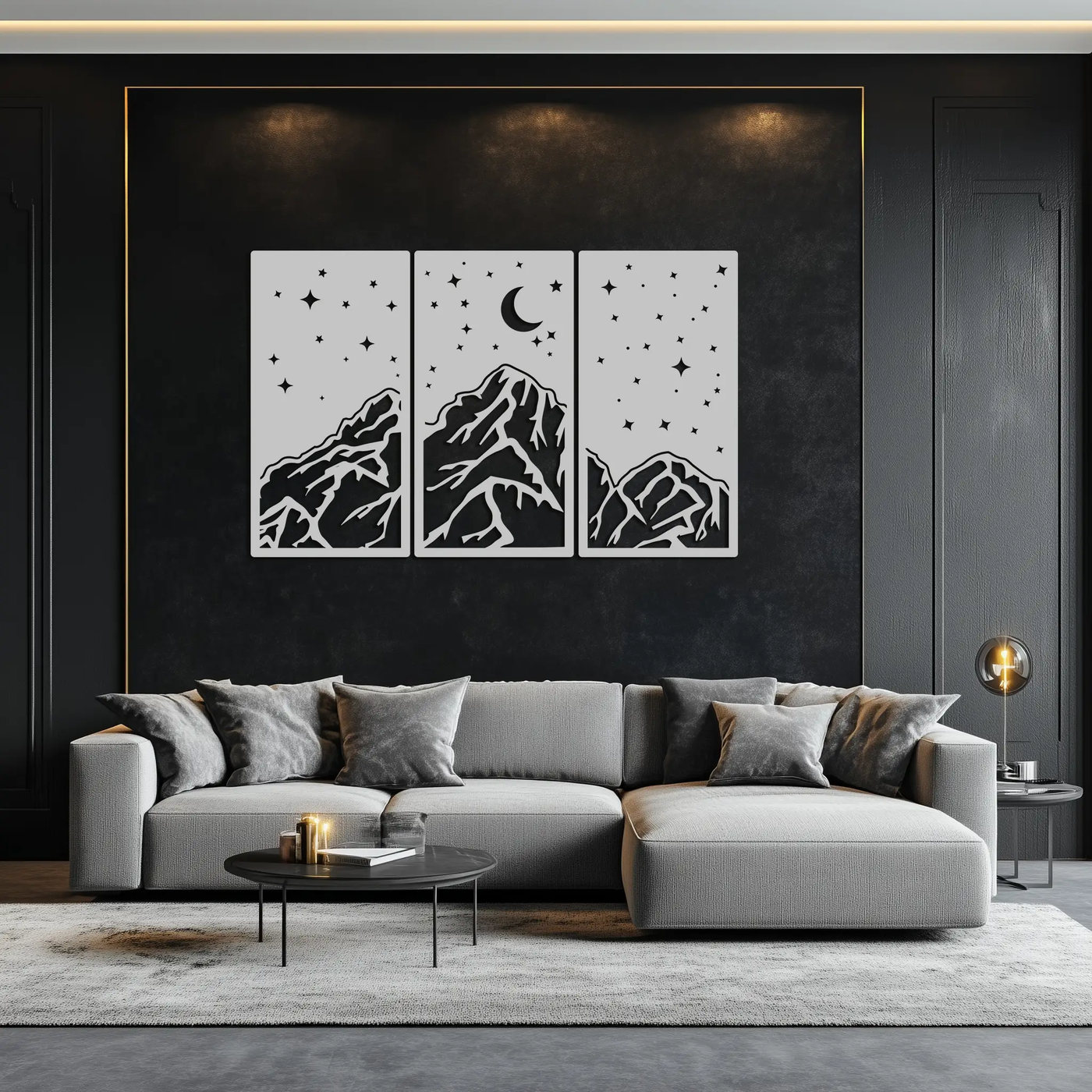 Mountain Nightscape Metal Wall Art - 3-Panel Modern Wall Decor - KAF202 by Enova Art