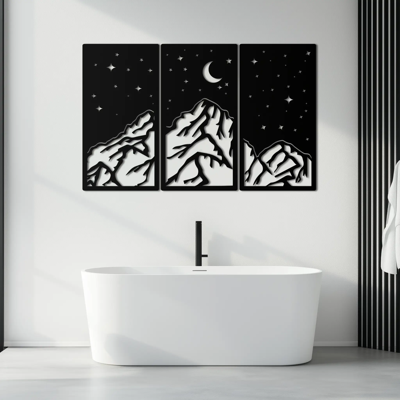Mountain Nightscape Metal Wall Art - 3-Panel Modern Wall Decor - KAF202 by Enova Art