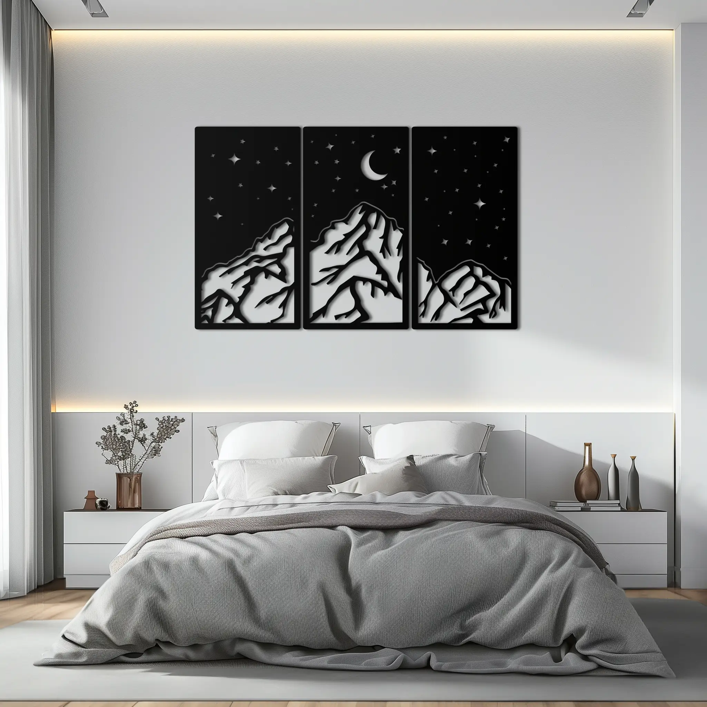 Mountain Nightscape Metal Wall Art - 3-Panel Modern Wall Decor - KAF202 by Enova Art