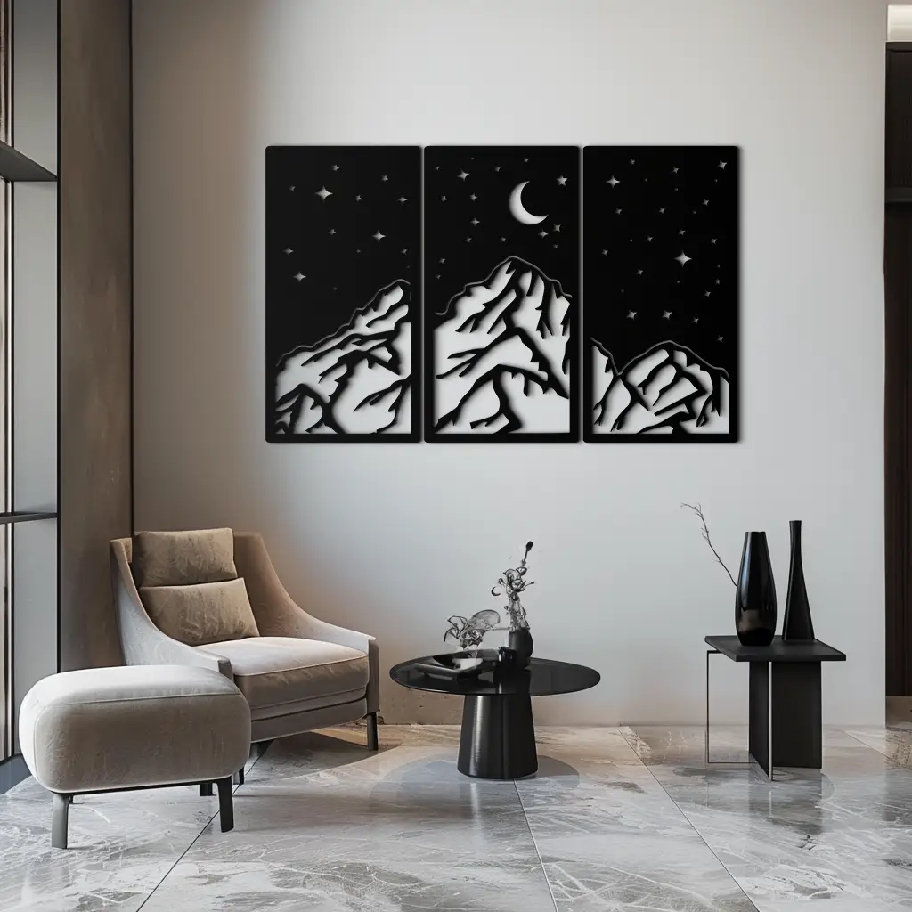 Mountain Nightscape Metal Wall Art - 3-Panel Modern Wall Decor - KAF202 by Enova Art