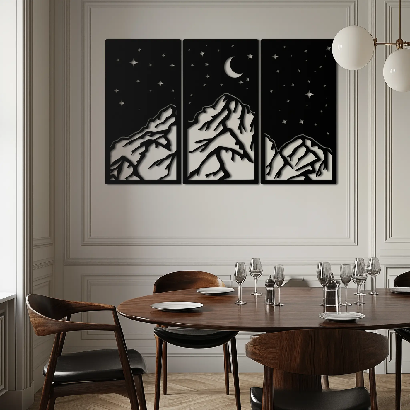 Mountain Nightscape Metal Wall Art - 3-Panel Modern Wall Decor - KAF202 by Enova Art