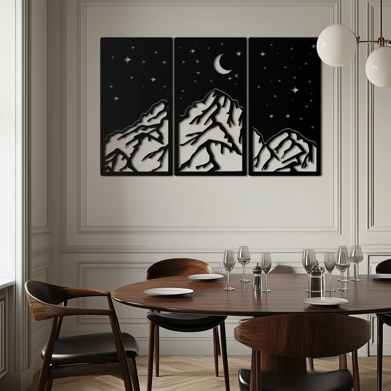 Mountain Nightscape Metal Wall Art - 3-Panel Modern Wall Decor - KAF202 by Enova Art