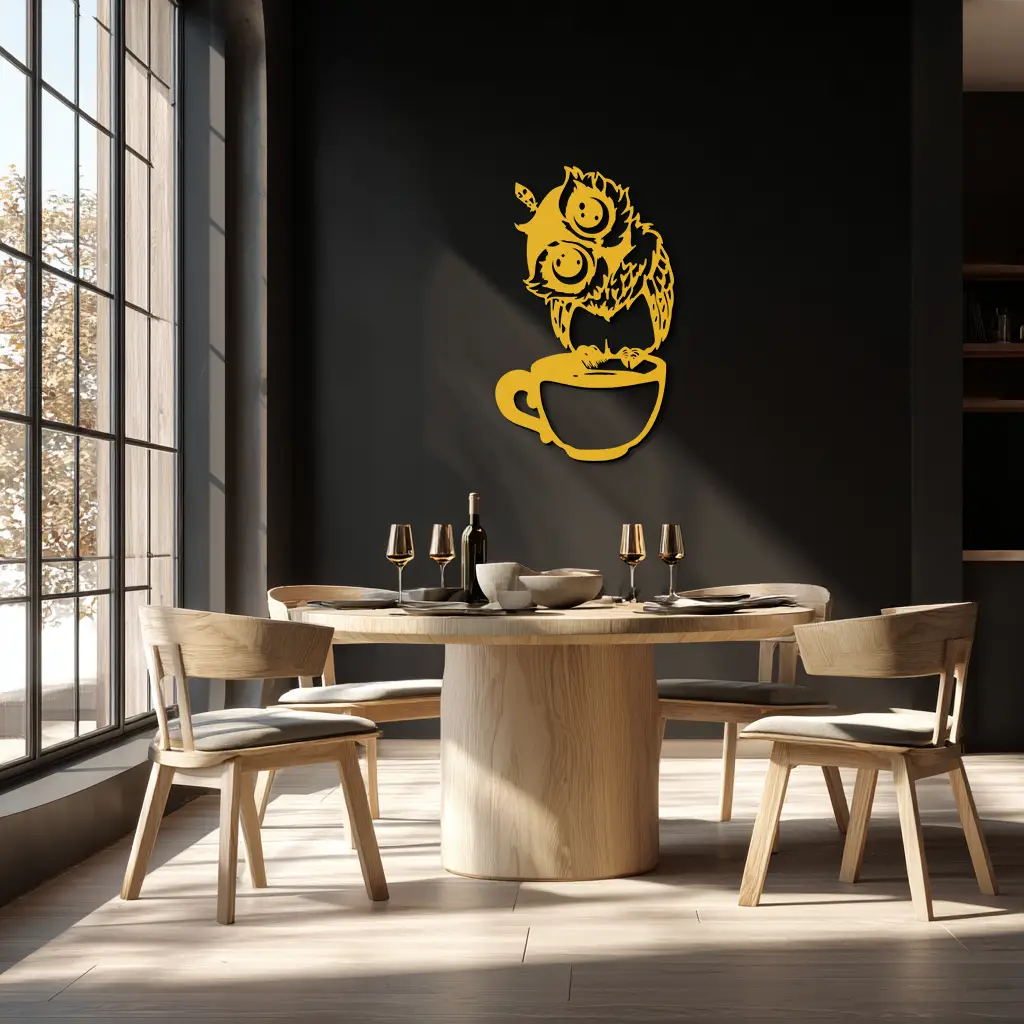 Sleepy Owl in Coffee Cup - Quirky Metal Wall Art for Coffee Lovers & Night Owls - KAF208 by Enova Art