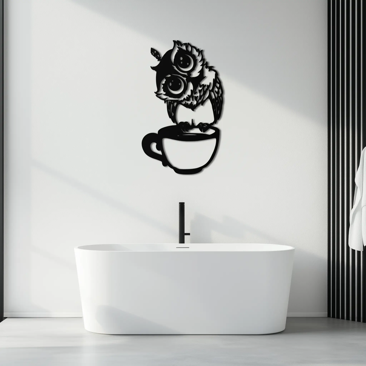 Sleepy Owl in Coffee Cup - Quirky Metal Wall Art for Coffee Lovers & Night Owls - KAF208 by Enova Art
