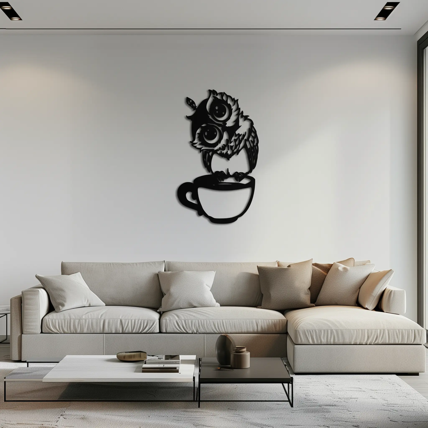 Sleepy Owl in Coffee Cup - Quirky Metal Wall Art for Coffee Lovers & Night Owls - KAF208 by Enova Art