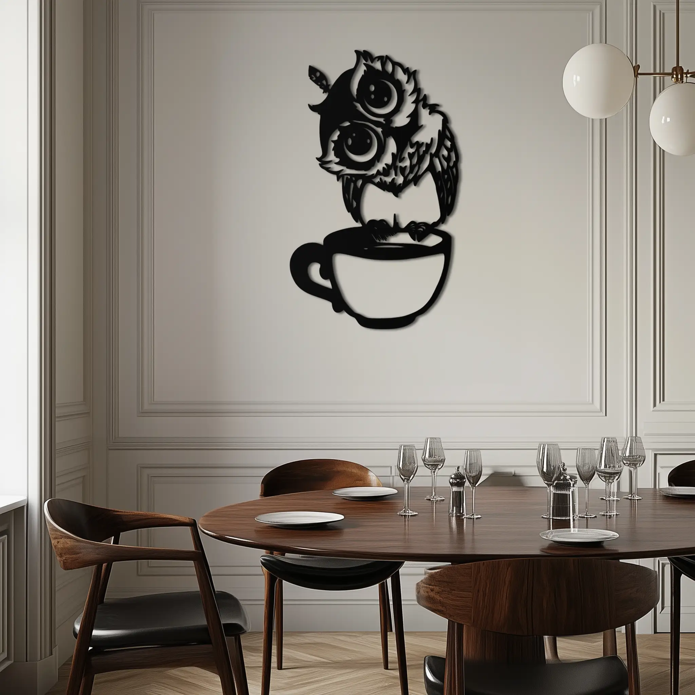 Sleepy Owl in Coffee Cup - Quirky Metal Wall Art for Coffee Lovers & Night Owls - KAF208 by Enova Art
