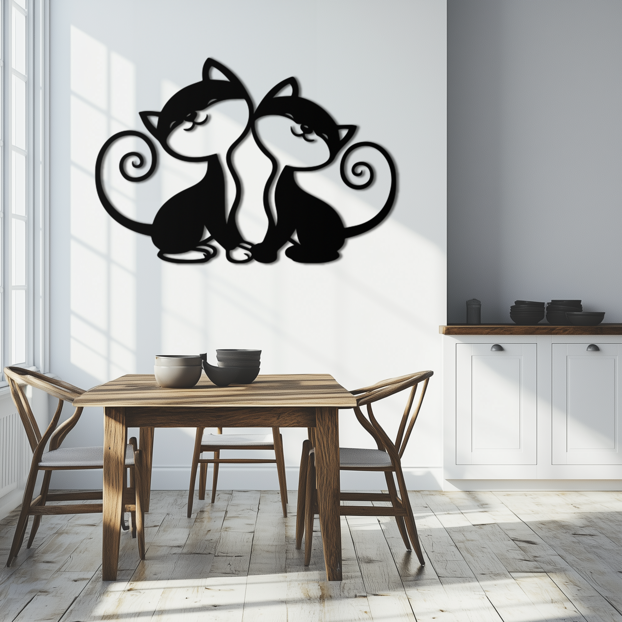 Romantic Cat Couple Metal Wall Art - Elegant Feline Silhouette Decor - KAF209 by Enova Art