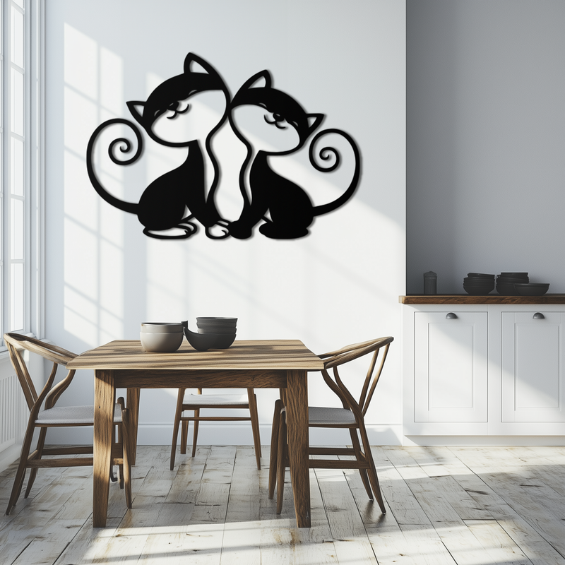 Romantic Cat Couple Metal Wall Art - Elegant Feline Silhouette Decor - KAF209 by Enova Art
