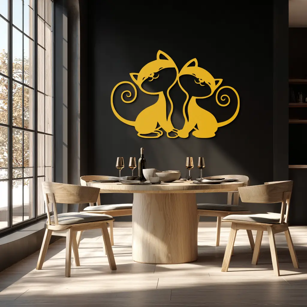 Romantic Cat Couple Metal Wall Art - Elegant Feline Silhouette Decor - KAF209 by Enova Art