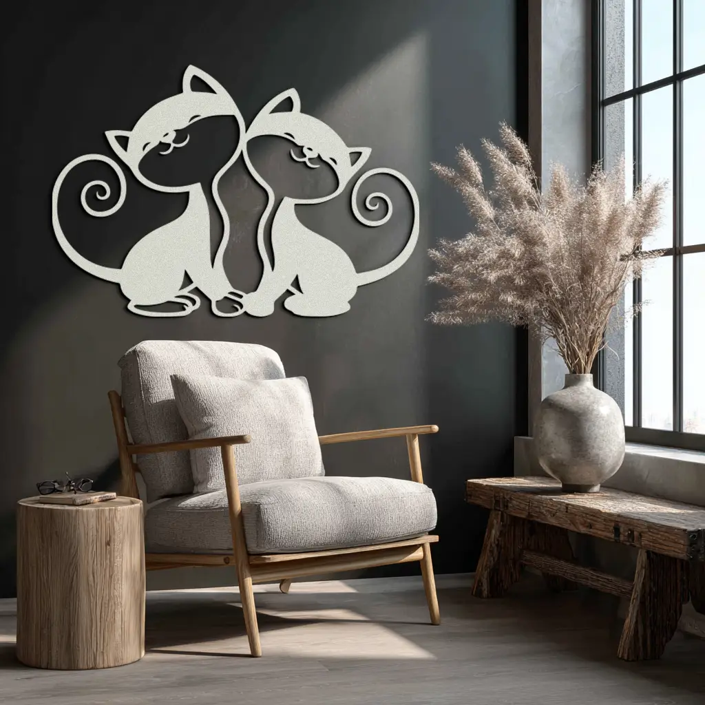 Romantic Cat Couple Metal Wall Art - Elegant Feline Silhouette Decor - KAF209 by Enova Art