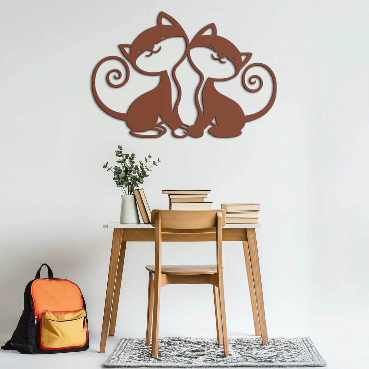 Romantic Cat Couple Metal Wall Art - Elegant Feline Silhouette Decor - KAF209 by Enova Art