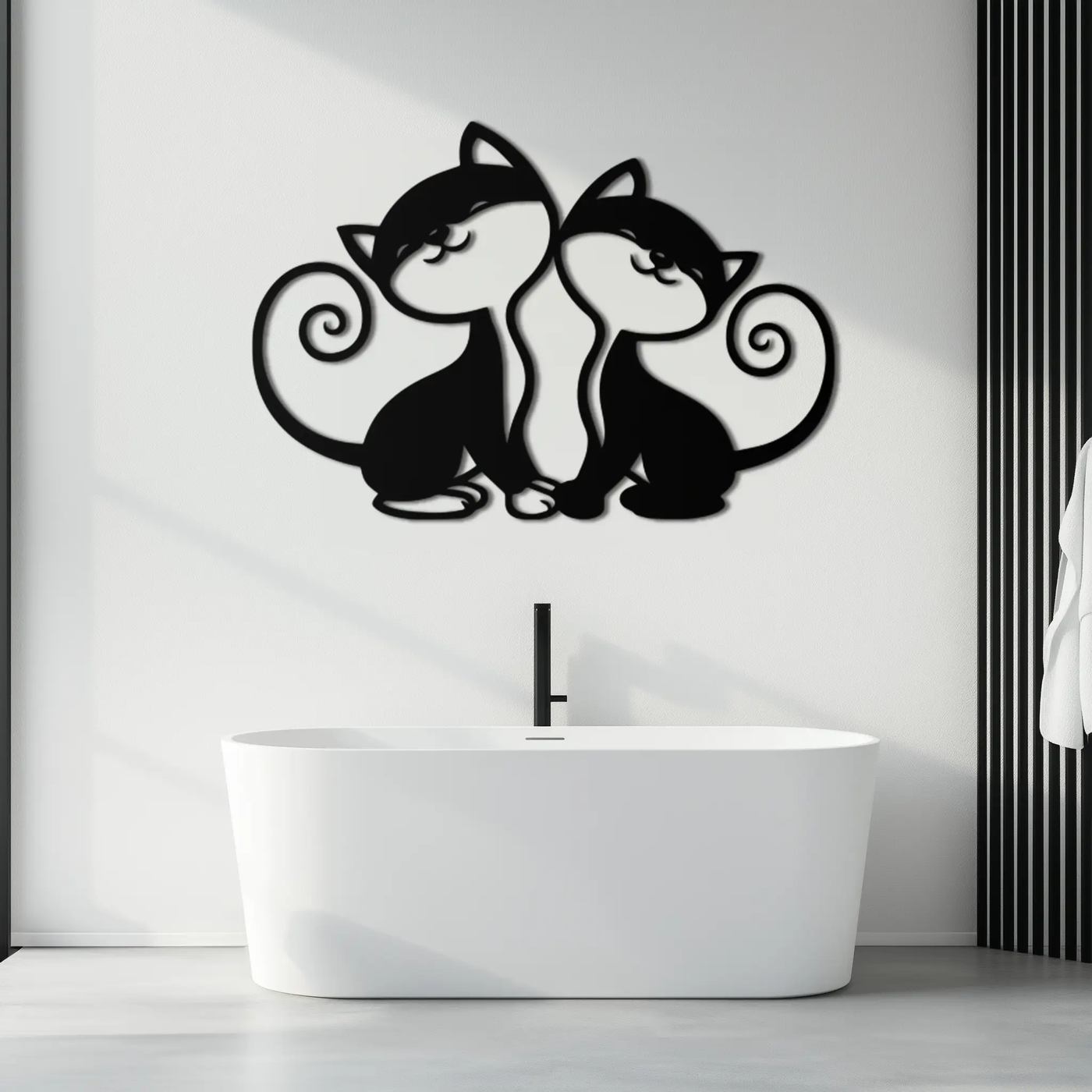 Romantic Cat Couple Metal Wall Art - Elegant Feline Silhouette Decor - KAF209 by Enova Art