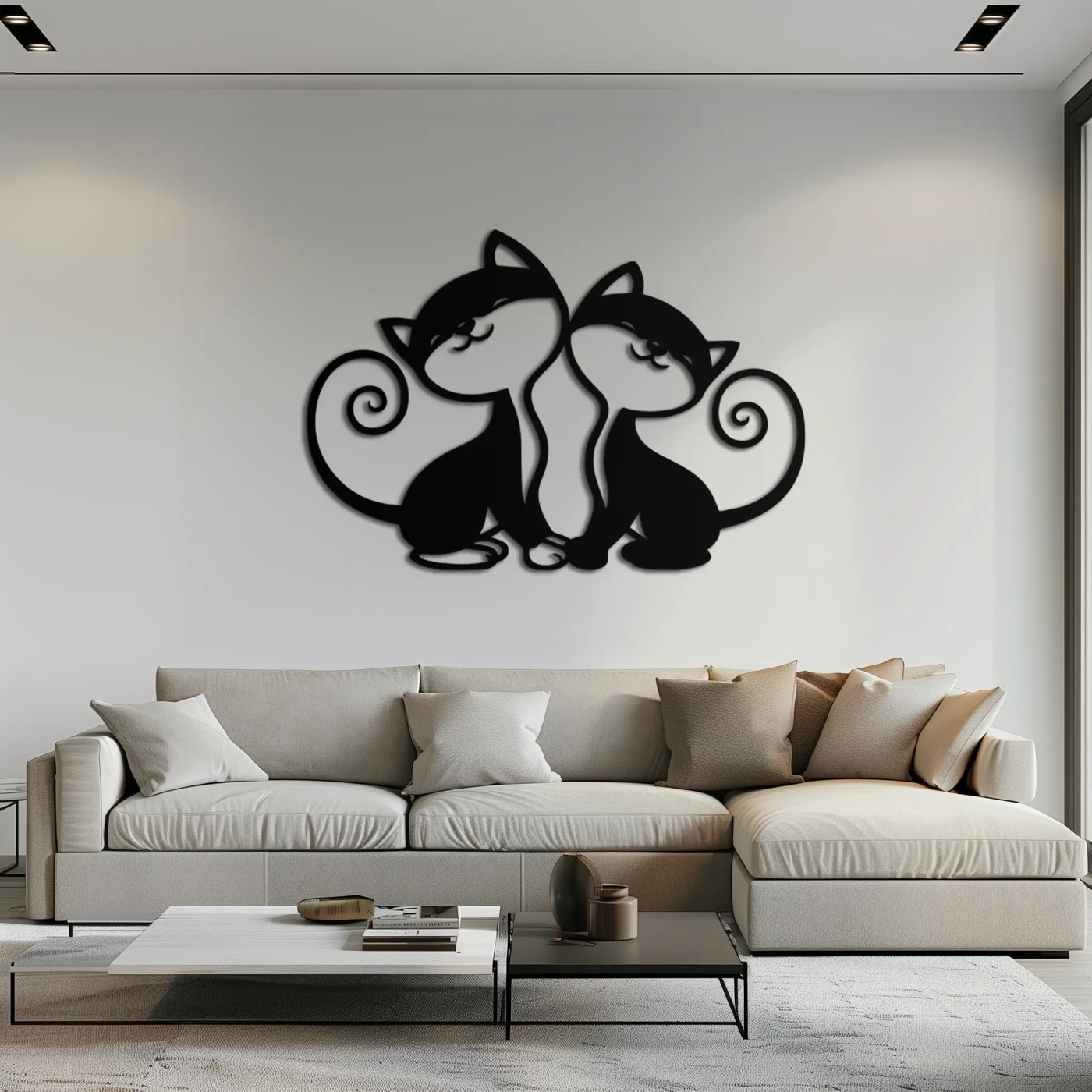 Romantic Cat Couple Metal Wall Art - Elegant Feline Silhouette Decor - KAF209 by Enova Art