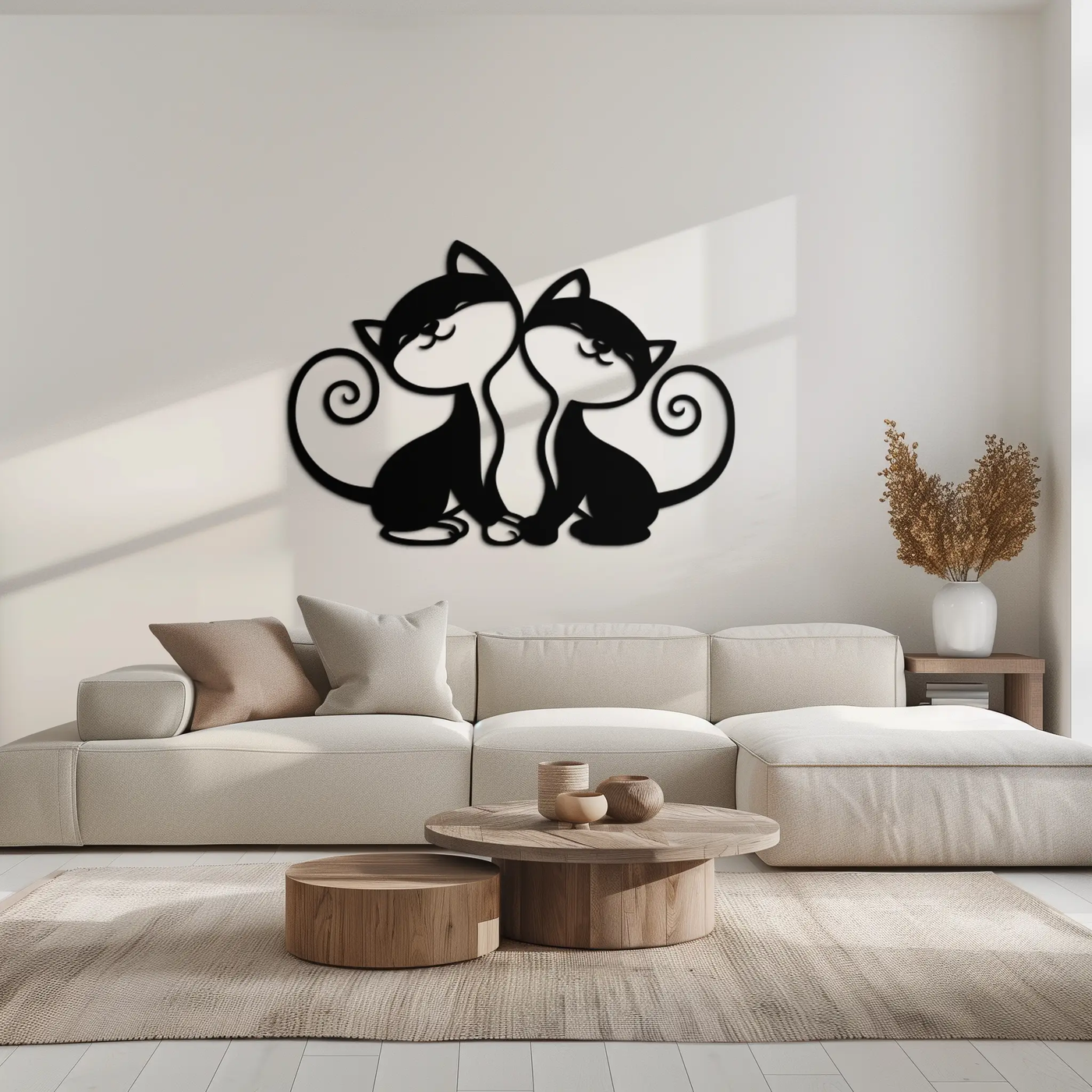 Romantic Cat Couple Metal Wall Art - Elegant Feline Silhouette Decor - KAF209 by Enova Art