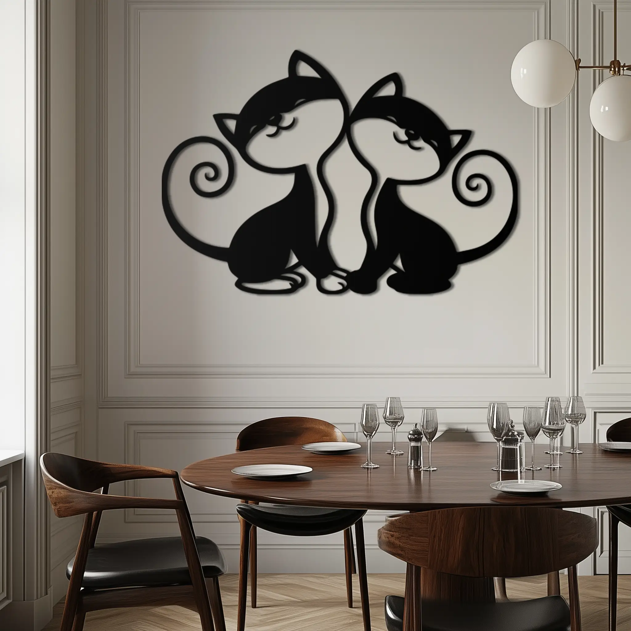 Romantic Cat Couple Metal Wall Art - Elegant Feline Silhouette Decor - KAF209 by Enova Art