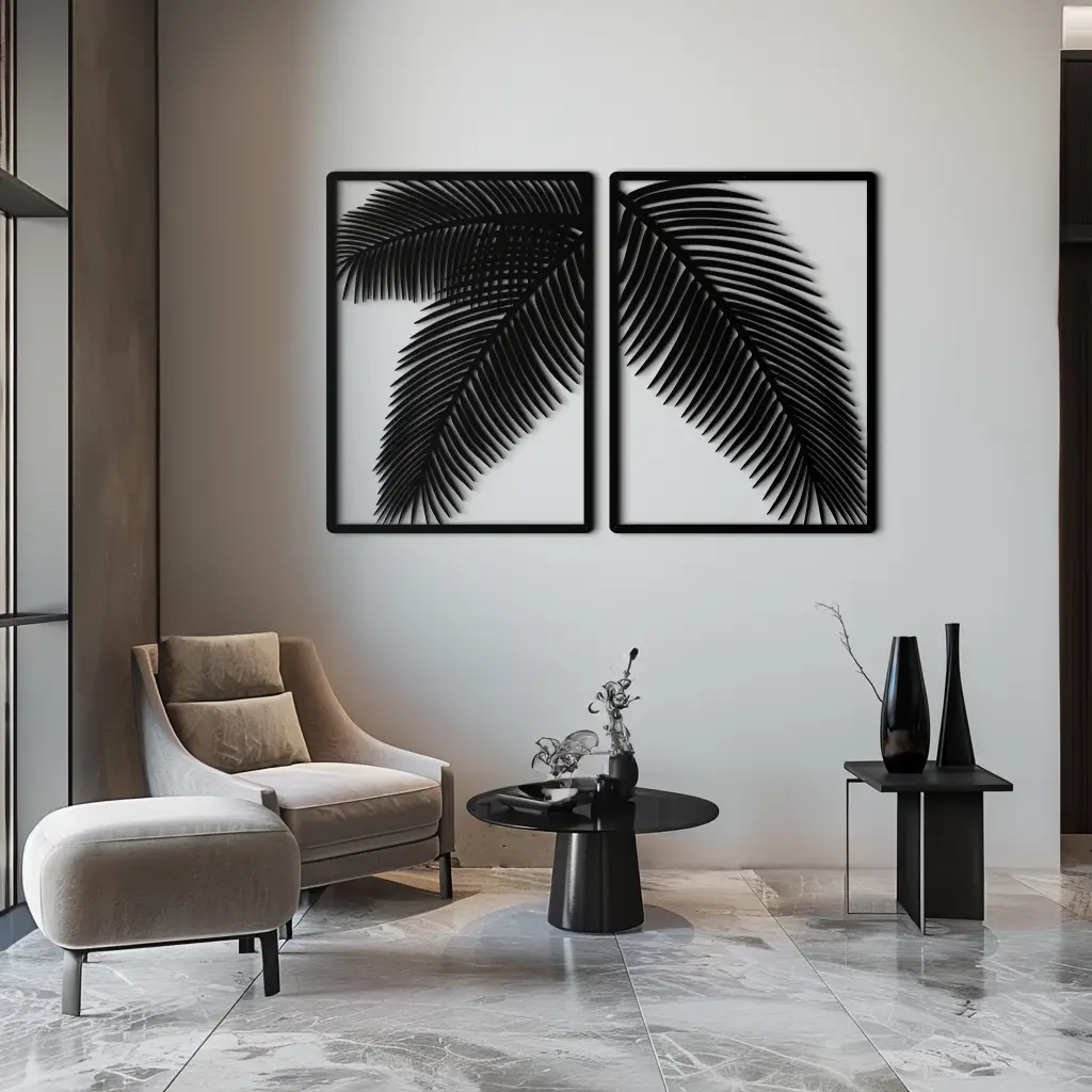 Palm Leaf Metal Wall Art – Tropical Minimalist Decor - KAF212 by Enova Art
