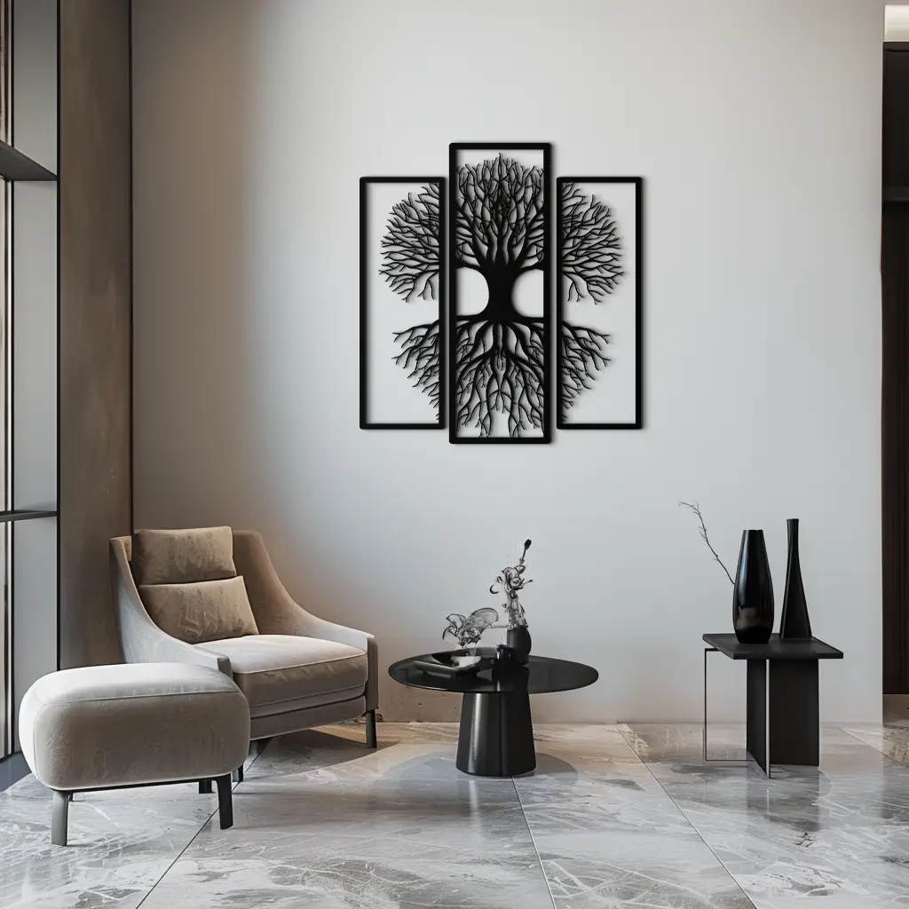 Tree of Life Metal Wall Art – 3-Panel Nature Decor - KAF214 by Enova Art