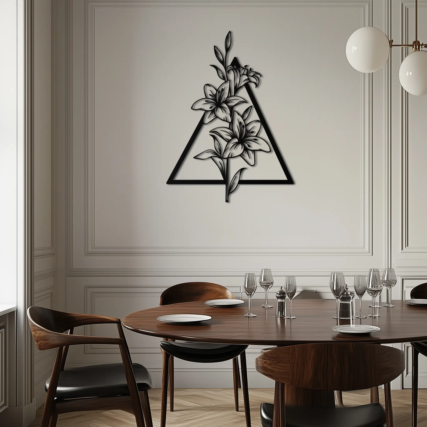 Floral Geometric Metal Wall Art – Elegant Lily Design - KAF215 by Enova Art