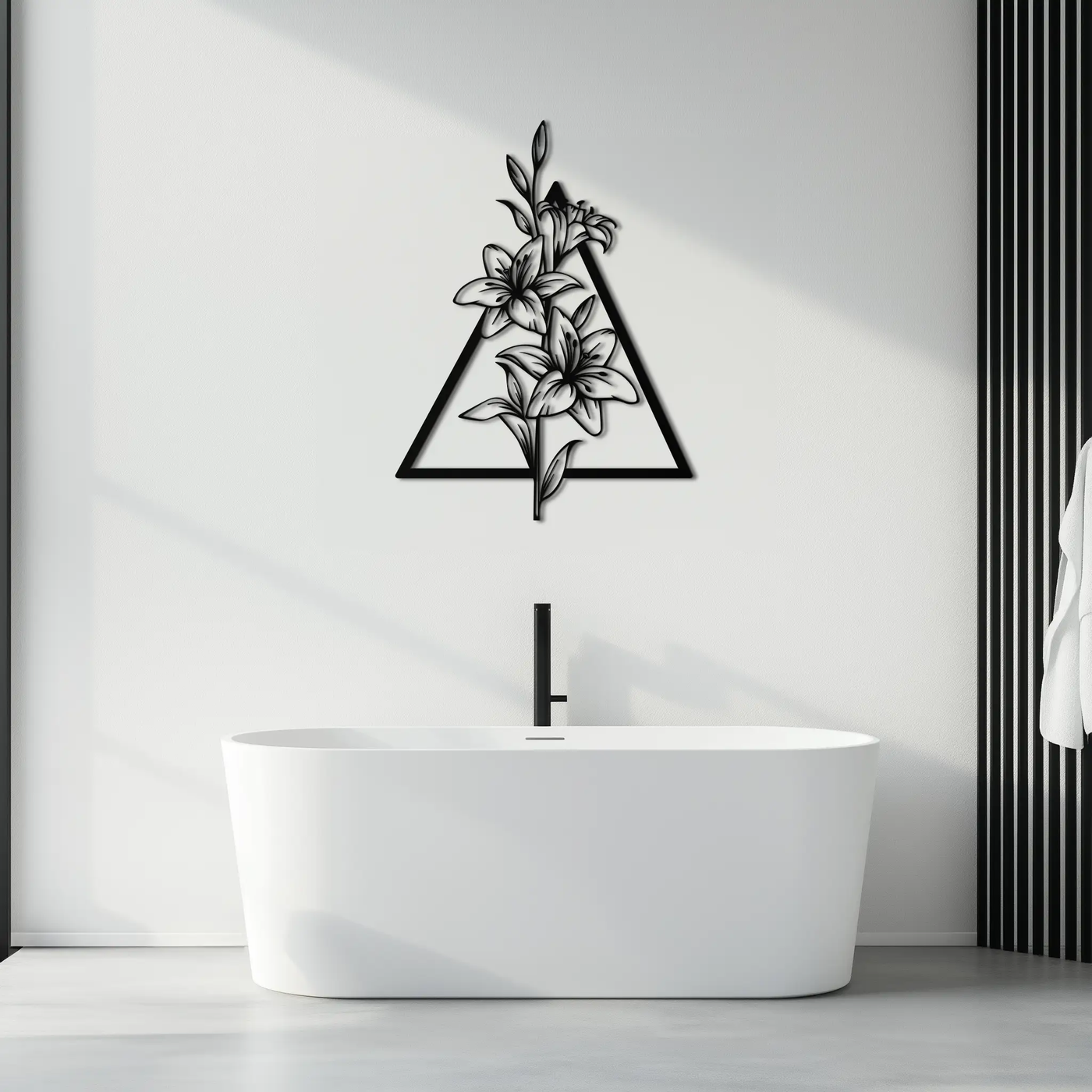 Floral Geometric Metal Wall Art – Elegant Lily Design - KAF215 by Enova Art