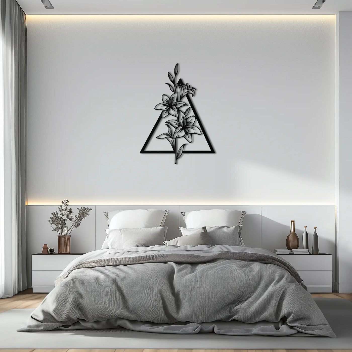 Floral Geometric Metal Wall Art – Elegant Lily Design - KAF215 by Enova Art