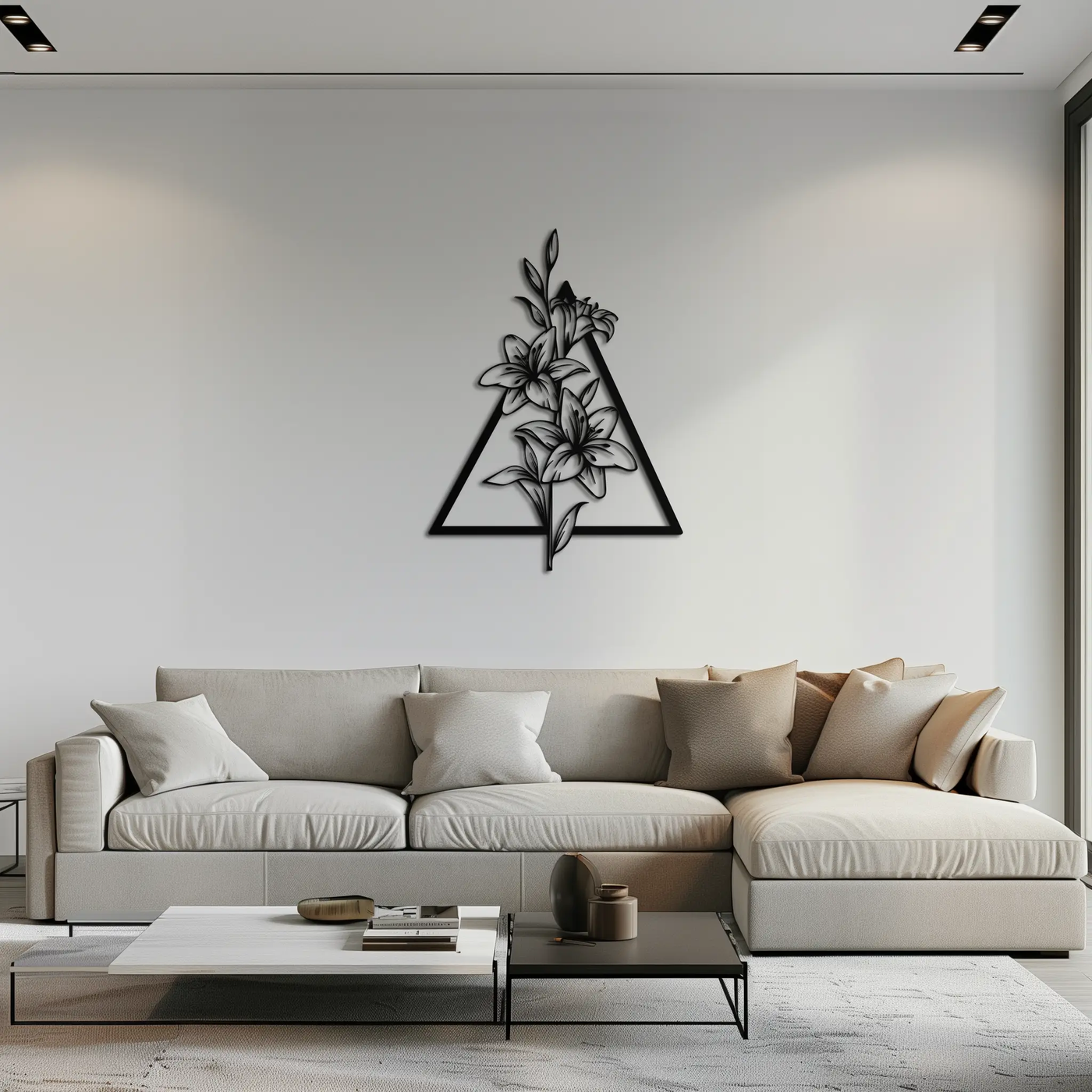 Floral Geometric Metal Wall Art – Elegant Lily Design - KAF215 by Enova Art