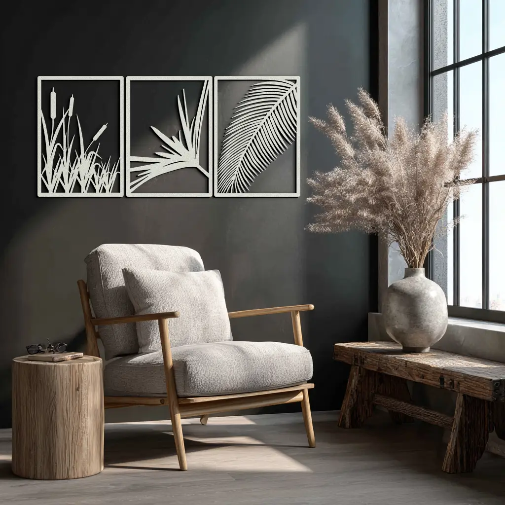 Tropical Metal Wall Art – 3-Panel Botanical Design - KAF216 by Enova Art