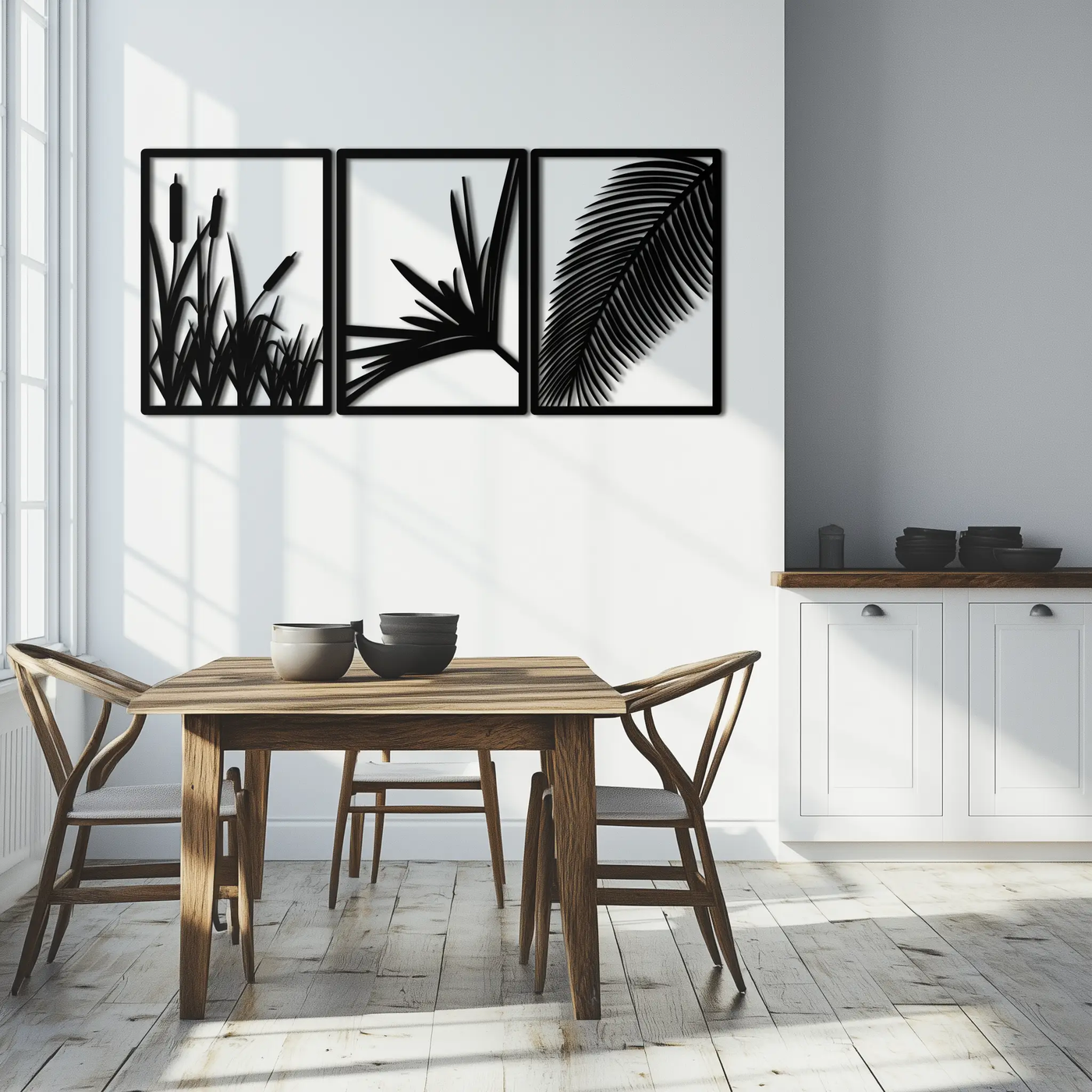 Tropical Metal Wall Art – 3-Panel Botanical Design - KAF216 by Enova Art