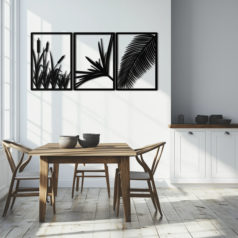 Tropical Metal Wall Art – 3-Panel Botanical Design - KAF216 by Enova Art