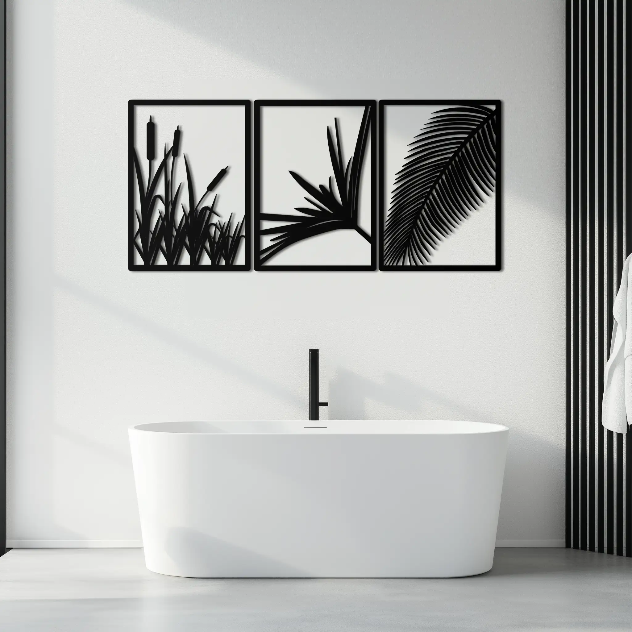 Tropical Metal Wall Art – 3-Panel Botanical Design - KAF216 by Enova Art