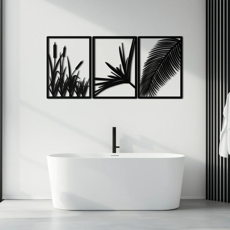 Tropical Metal Wall Art – 3-Panel Botanical Design - KAF216 by Enova Art