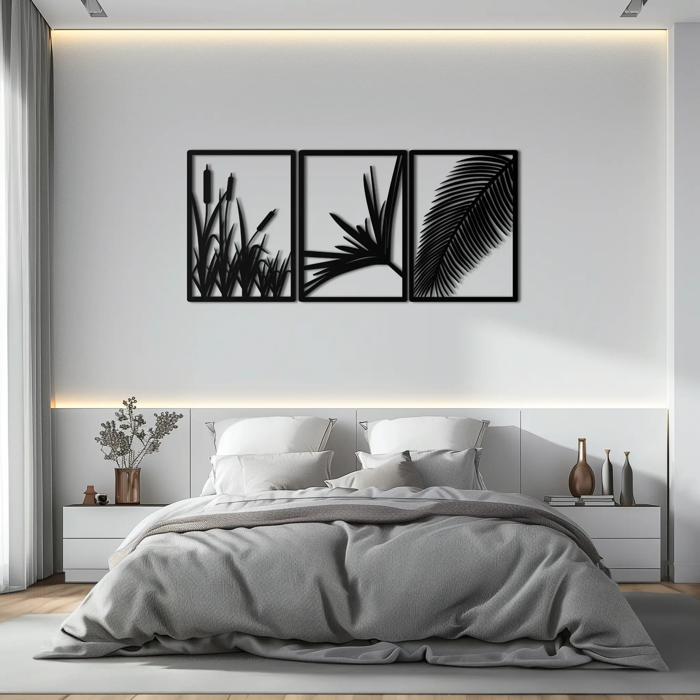 Tropical Metal Wall Art – 3-Panel Botanical Design - KAF216 by Enova Art
