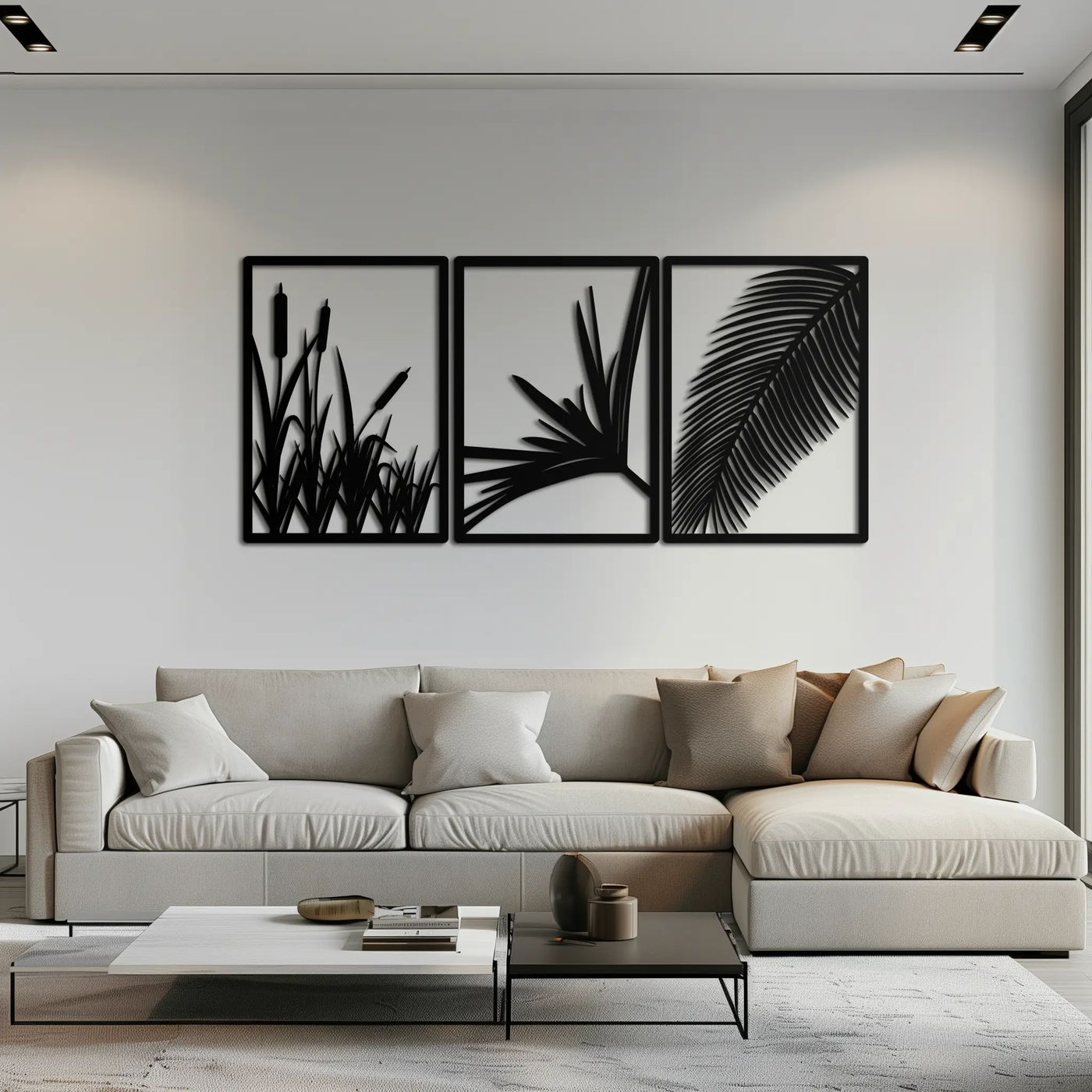 Tropical Metal Wall Art – 3-Panel Botanical Design - KAF216 by Enova Art