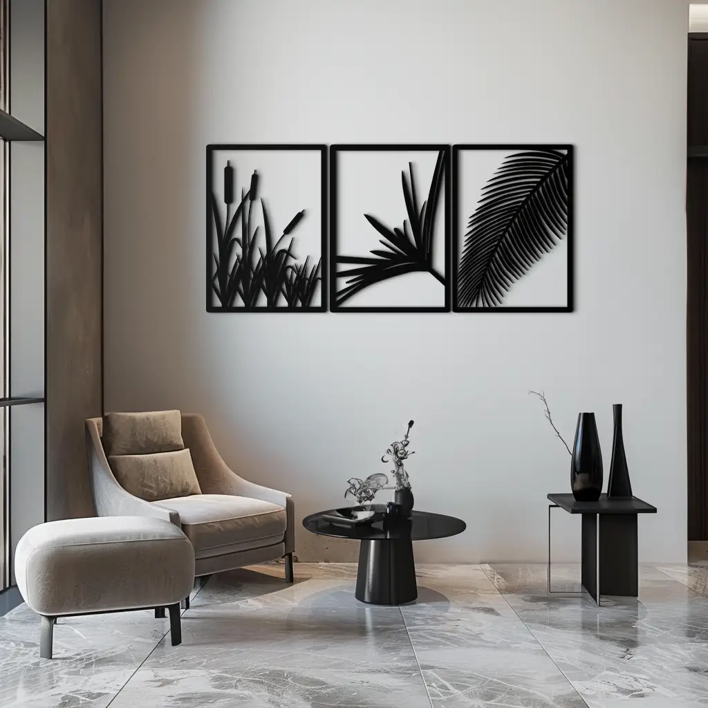 Tropical Metal Wall Art – 3-Panel Botanical Design - KAF216 by Enova Art